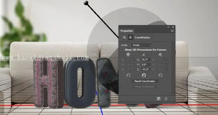 3D功能，通过PS的3D功能制作沙发上的靠枕_www.haoyidiansheji.com