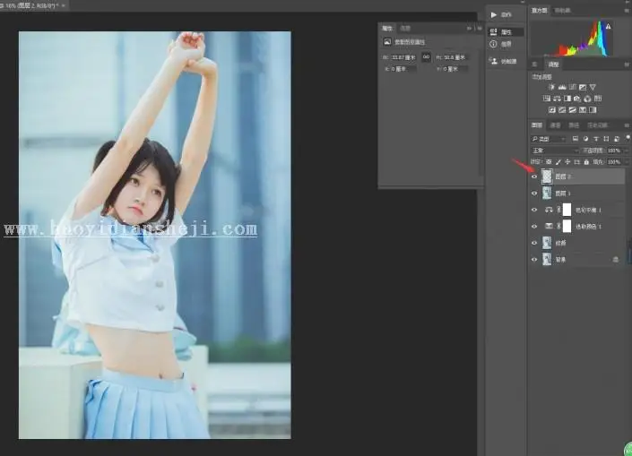 冷色调，调出天台制服少女清爽夏日色调_www.haoyidiansheji.com