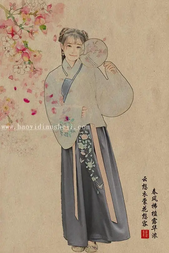 工笔画，古装美女图片转工笔画效果_www.haoyidiansheji.com