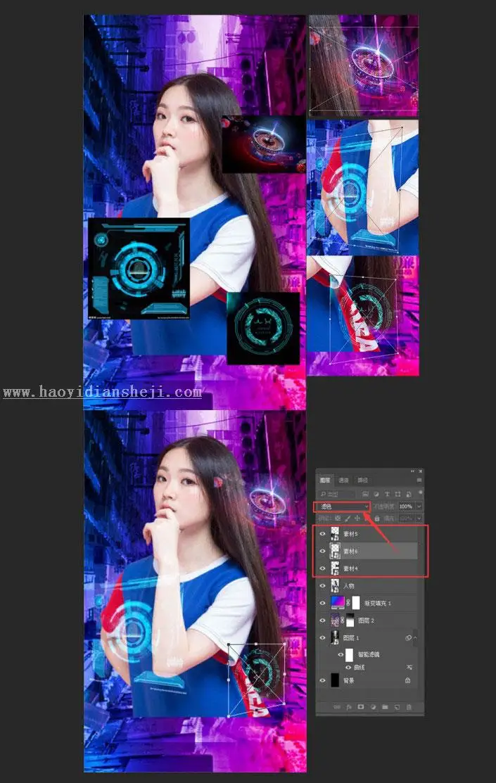 海报制作，制作一种赛博画风的故障海报_www.haoyidiansheji.com