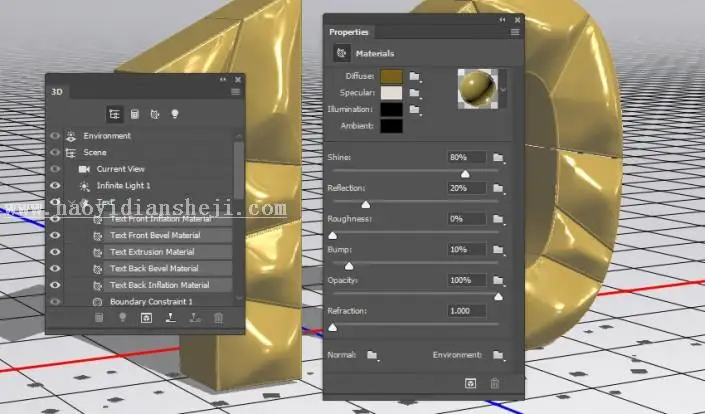 3D工具，通过PS中的3D功能创建膨胀3D文本效果_www.haoyidiansheji.com