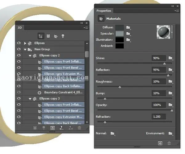 3D功能，用PS中的3D功能制作金属材质的文字_www.haoyidiansheji.com