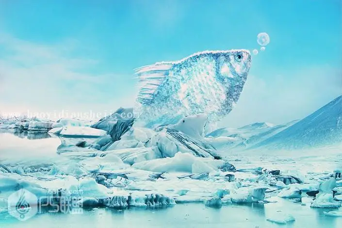 冰雪效果，制作结冰的冰块鱼效果_www.haoyidiansheji.com