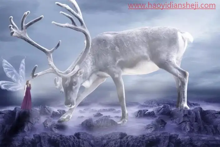 创意合成，通过PS合成一幅少女与鹿的创意意境照片_www.haoyidiansheji.com