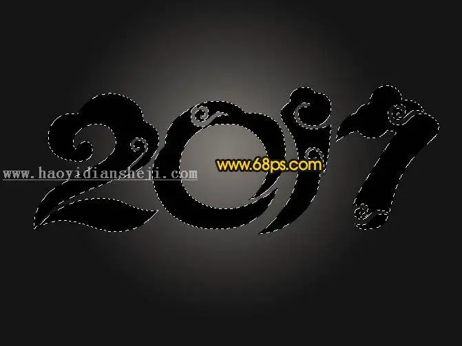 金属字，设计金色金属云花纹字教程_www.haoyidiansheji.com