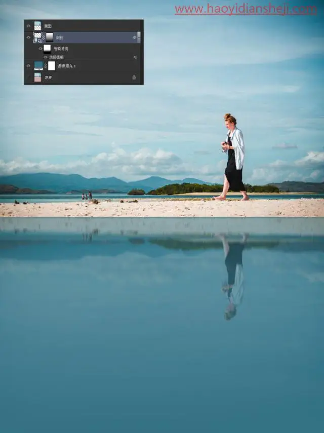 倒影效果，用photoshop自带的置换滤镜制作逼真的水中倒影_www.haoyidiansheji.com