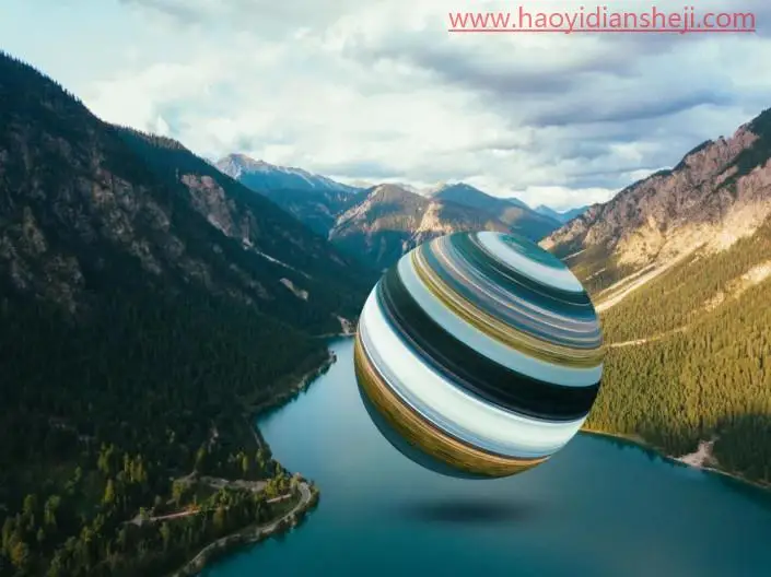 立体效果，制作山谷间的立体球效果照片_www.haoyidiansheji.com