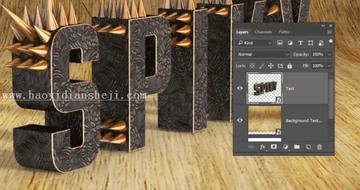 金属字，用PS制作3D效果的金属铆钉文字_www.haoyidiansheji.com