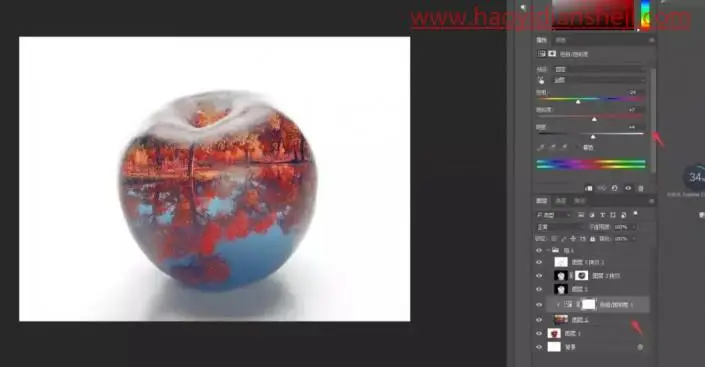 艺术合成，合成一个风景优美的水晶苹果_www.haoyidiansheji.com