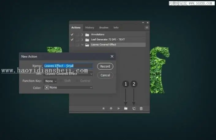 立体字，用PS制作绿叶构成的3D立体字_www.haoyidiansheji.com