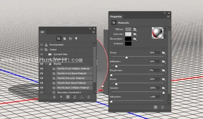 3D功能，通过PS中的3D功能设计大理石玫瑰材质的文字_www.haoyidiansheji.com