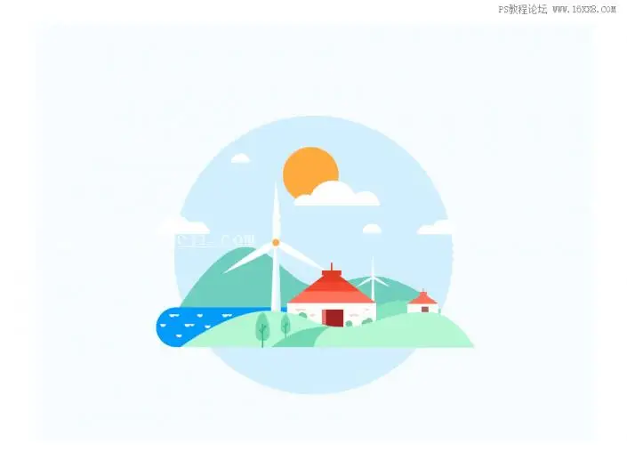 插画制作，绘制简单的乡间村庄静谧场景_www.haoyidiansheji.com