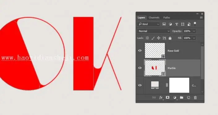 3D功能，通过PS中的3D功能设计大理石玫瑰材质的文字_www.haoyidiansheji.com