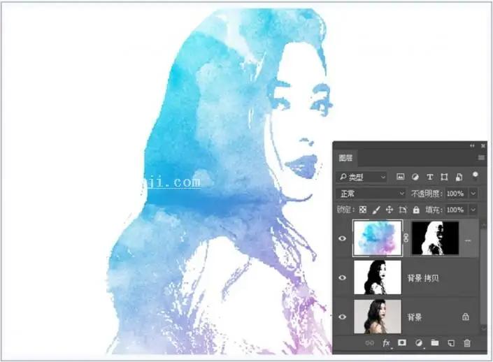 水彩效果，用PS把范冰冰数码照快速变成水彩画_www.haoyidiansheji.com