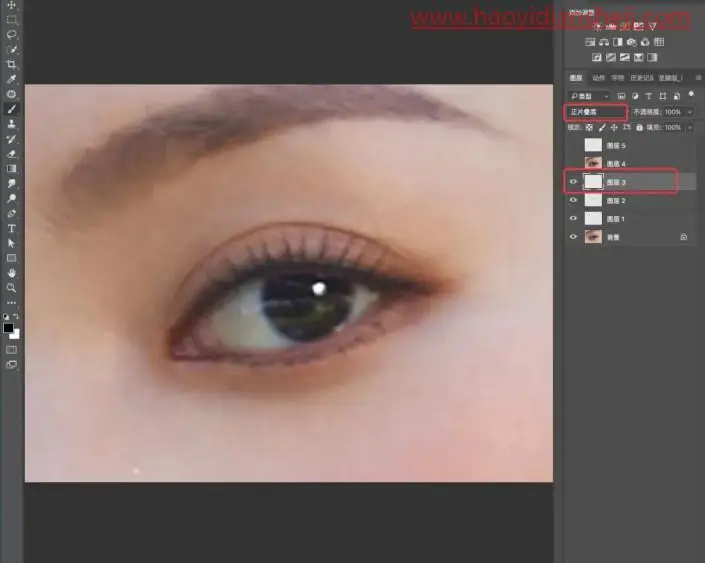 双眼皮，给贴双眼皮贴的眼睛PS的更加自然_www.haoyidiansheji.com