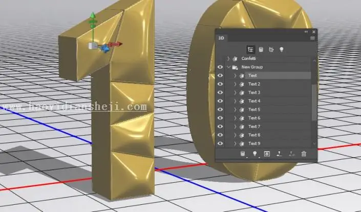 3D工具，通过PS中的3D功能创建膨胀3D文本效果_www.haoyidiansheji.com