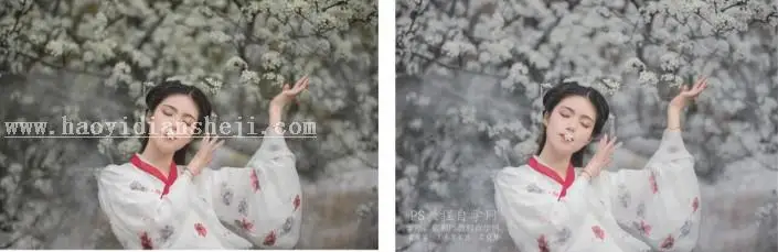 古风摄影，通过PS调出古风后期清冷白调的照片_www.haoyidiansheji.com