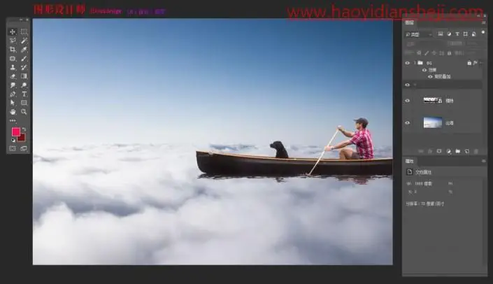 创意合成，制作一张畅游在云海观看自由女神的画面_www.haoyidiansheji.com