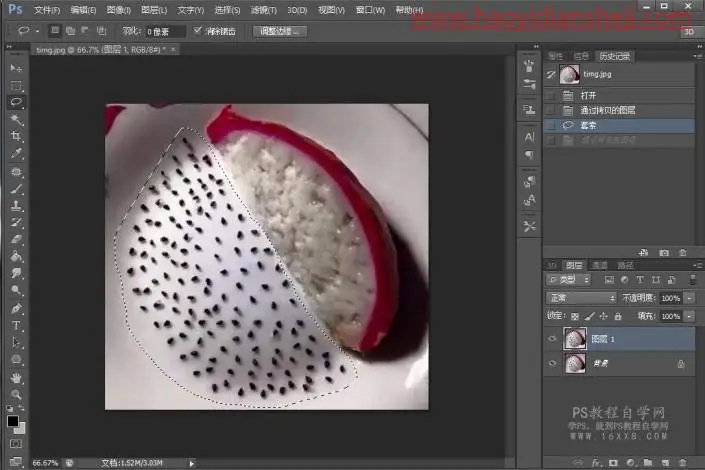 快速计算，用PS科学计算出图中的火龙果籽有多少颗_www.haoyidiansheji.com