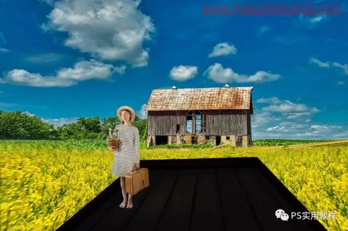 场景合成，多张图片组合成一个创意的麦田场景_www.haoyidiansheji.com