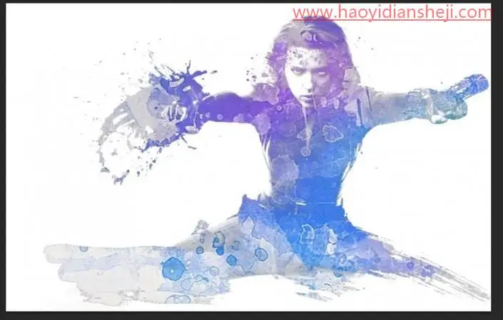 水彩效果，把斯嘉丽的照片制作成水彩效果_www.haoyidiansheji.com