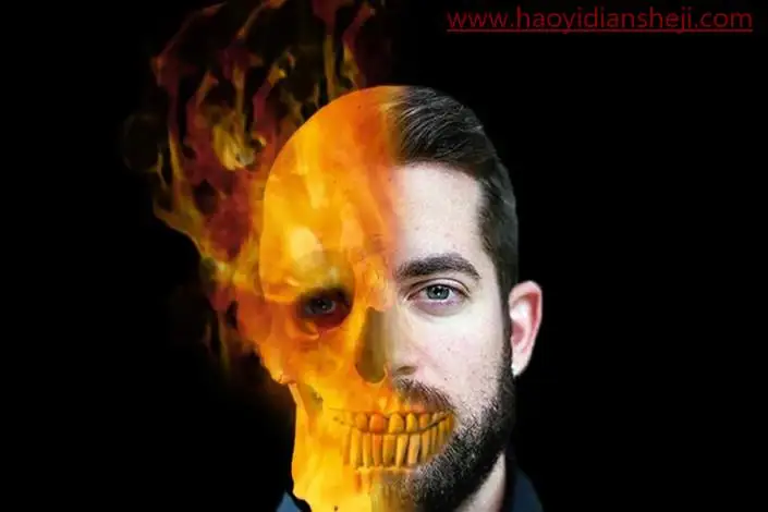 场景合成，用PS变身合成科幻效果的骷髅头人像_www.haoyidiansheji.com