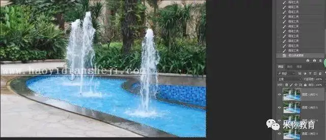 动画教程，利用波浪滤镜制作喷泉动态图片教程_www.haoyidiansheji.com