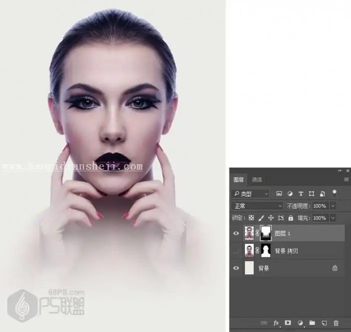 水彩效果，制作抽象的水彩人像艺术效果_www.haoyidiansheji.com