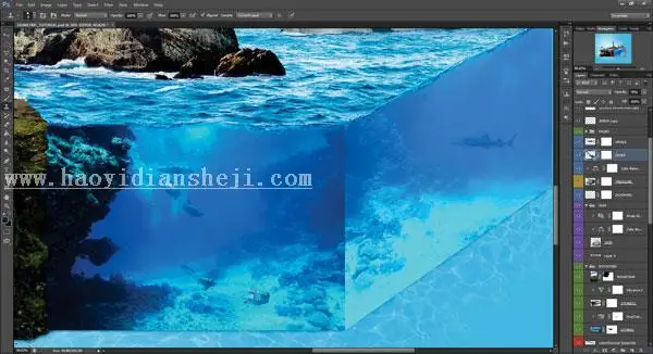 场景合成，在ps中合成一个微缩水族馆_www.haoyidiansheji.com