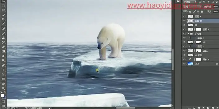 场景合成，合成在北极的自行车海报_www.haoyidiansheji.com
