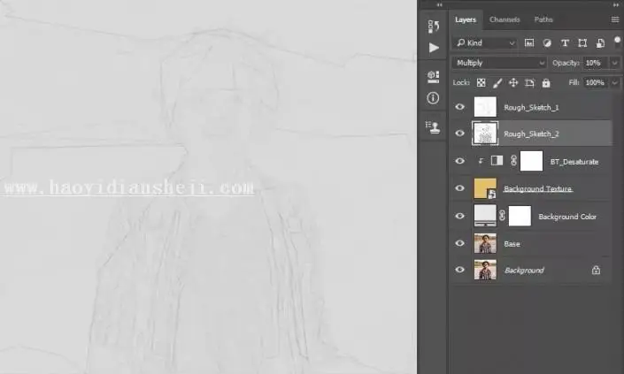 素描效果，通过PS把人物制作成铅笔素描效果_www.haoyidiansheji.com