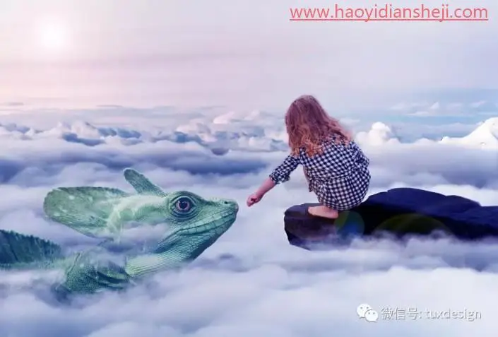 场景合成，合成变色龙与它的小主人_www.haoyidiansheji.com