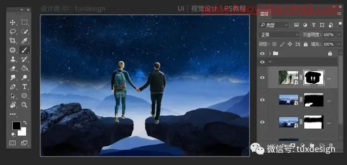 场景合成，合成月光下的小情侣在手牵手在约会的浪漫场景_www.haoyidiansheji.com