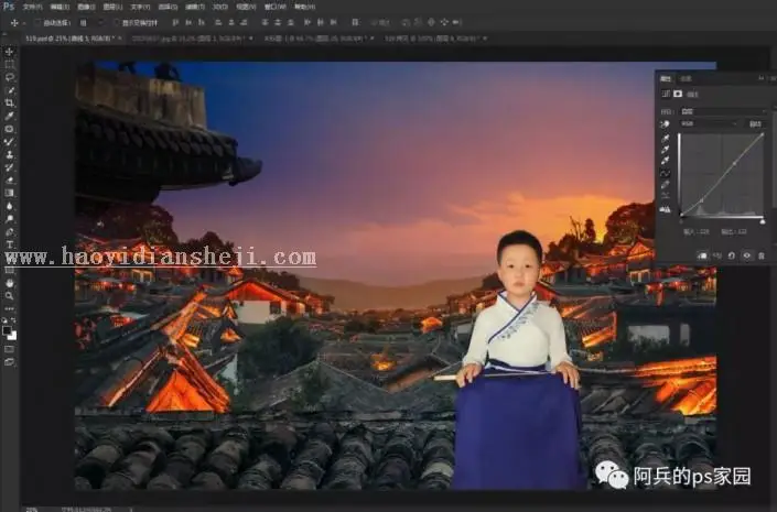 场景合成，汉服场照调修教程①_www.haoyidiansheji.com