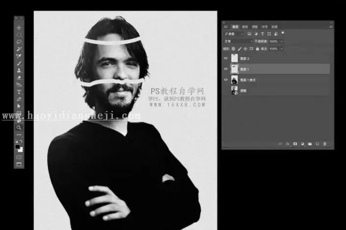 镂空效果，用PS制作一张人物头像是镂空效果的照片_www.haoyidiansheji.com