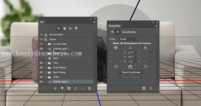 3D功能，通过PS的3D功能制作沙发上的靠枕_www.haoyidiansheji.com