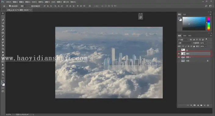 合成效果，浓云之上有人家的效果制作_www.haoyidiansheji.com