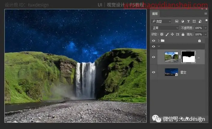 创意合成，合成超大月亮瀑布流的奇幻场景_www.haoyidiansheji.com