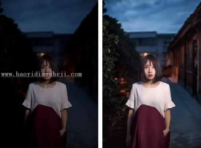 人像调色，傍晚人像摄影调色后期实例_www.haoyidiansheji.com