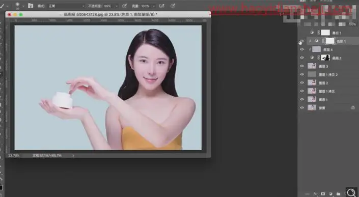 产品修图，给面霜模特进行精细修图_www.haoyidiansheji.com