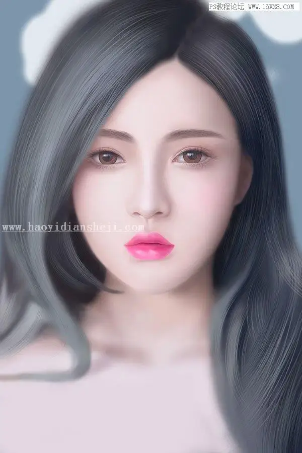 鼠绘人物，用PS绘制长发飘飘的女性人物_www.haoyidiansheji.com