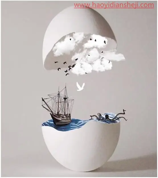 创意合成，在PS中合成开裂蛋壳中的海洋奇幻场景_www.haoyidiansheji.com