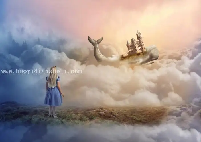 童话场景，合成鲸鱼城堡童话场景_www.haoyidiansheji.com