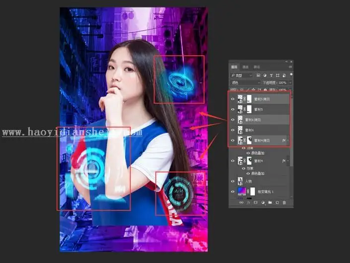 海报制作，制作一种赛博画风的故障海报_www.haoyidiansheji.com