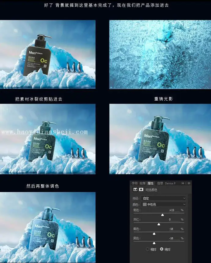 电商海报，设计冰爽洁面乳海报实例_www.haoyidiansheji.com