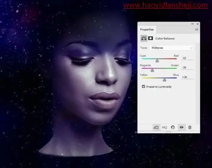 海报制作，通过PS制作一张具有科幻感的太空肖像海报_www.haoyidiansheji.com
