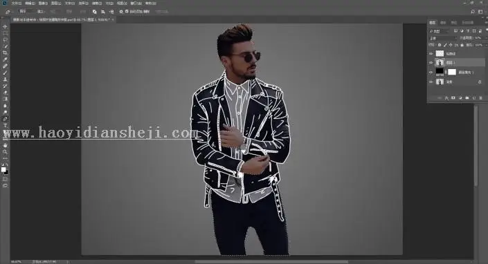 手绘效果，用PS给模特穿一件“透明”的衣服_www.haoyidiansheji.com