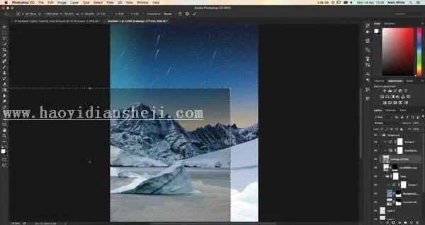 图片合成，用PS做逼真漂亮的北极光彩色效果照片_www.haoyidiansheji.com