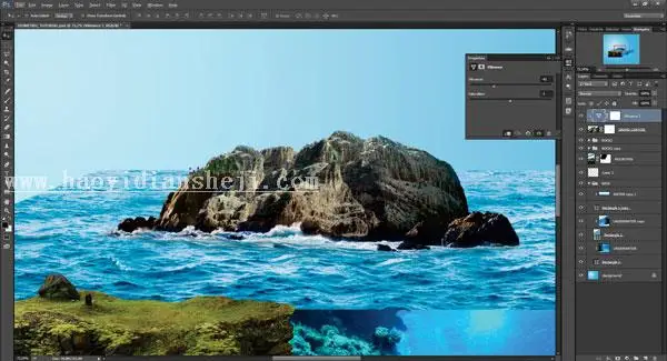 场景合成，在ps中合成一个微缩水族馆_www.haoyidiansheji.com