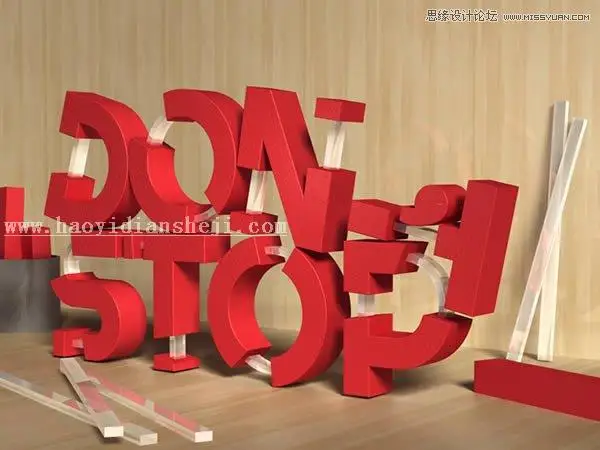 3D字体，通过PS制作红色积木立体文字图片_www.haoyidiansheji.com